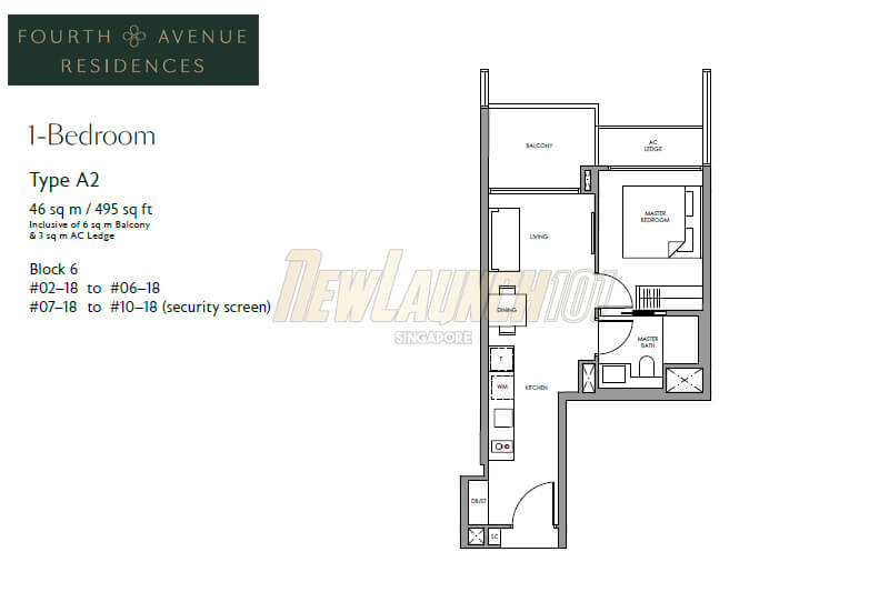 Fourth Avenue Residences Floor Plan 1-Bedroom Type A2