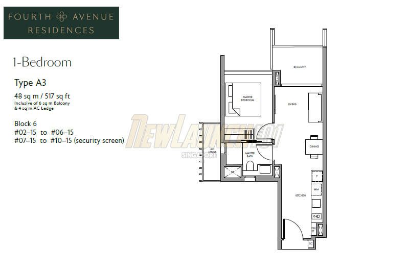 Fourth Avenue Residences Floor Plan 1-Bedroom Type A3