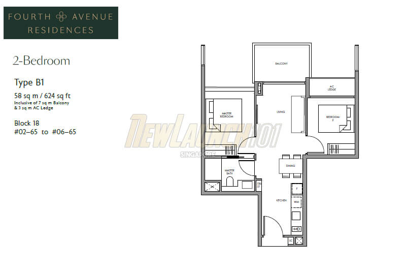Fourth Avenue Residences Floor Plan 2-Bedroom Type B1