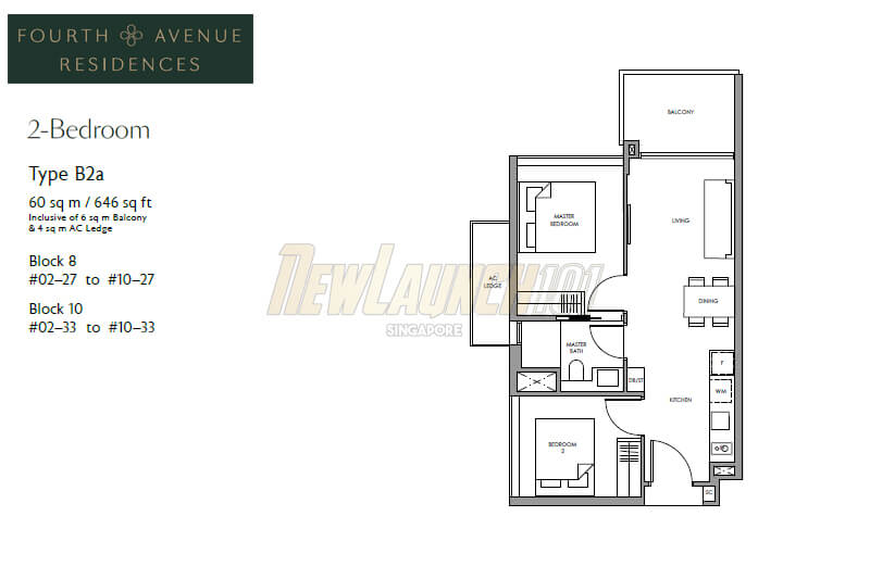 Fourth Avenue Residences Floor Plan 2-Bedroom Type B2a