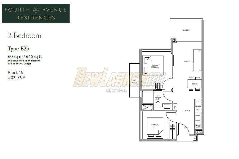 Fourth Avenue Residences Floor Plan 2-Bedroom Type B2b