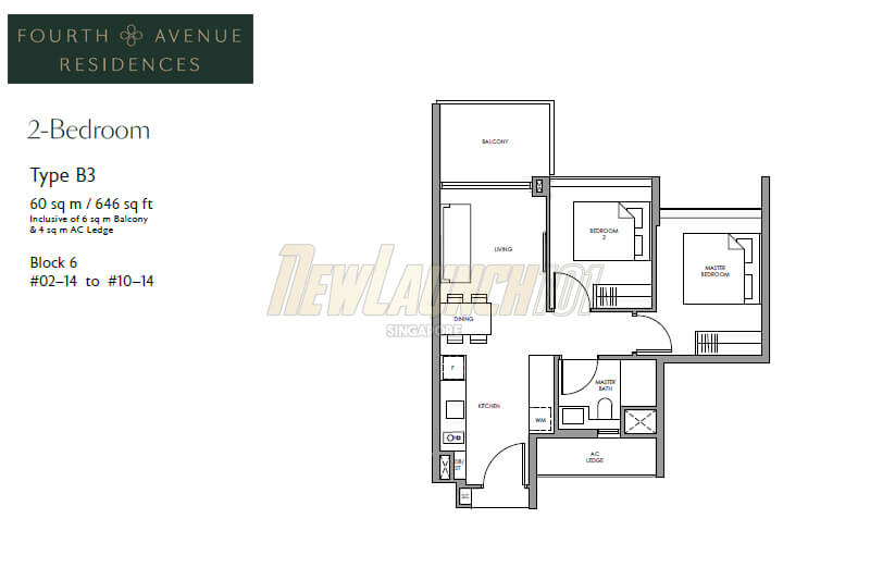 Fourth Avenue Residences Floor Plan 2-Bedroom Type B3