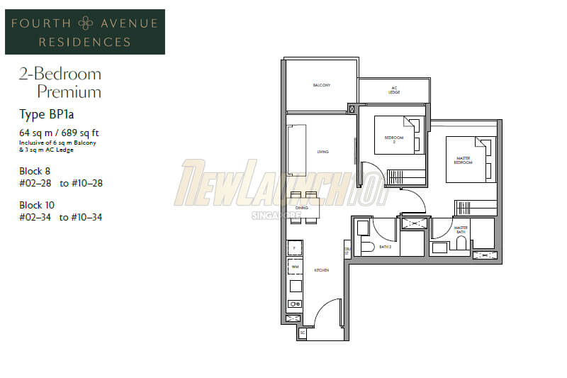 Fourth Avenue Residences Floor Plan 2-Bedroom Type BP1a