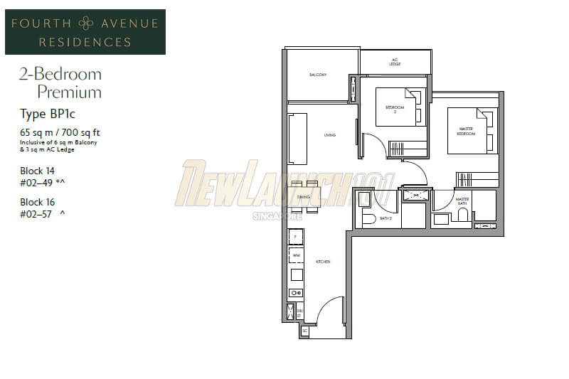 Fourth Avenue Residences Floor Plan 2-Bedroom Type BP1c
