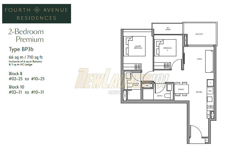 Fourth Avenue Residences Floor Plan 2-Bedroom Type BP3b