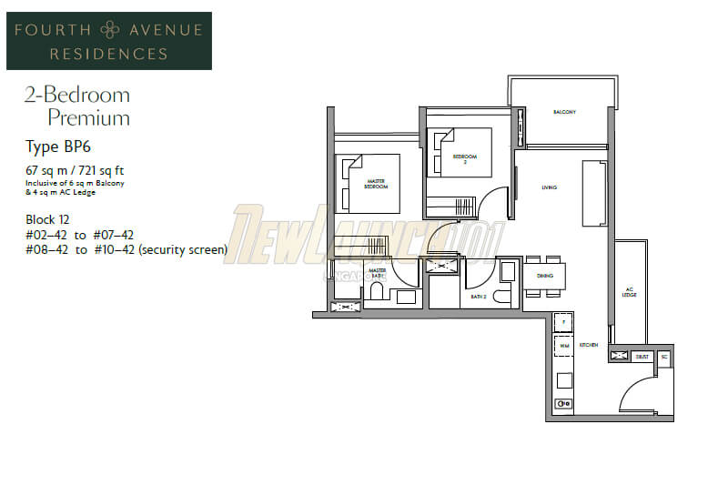 Fourth Avenue Residences Floor Plan 2-Bedroom Type BP6