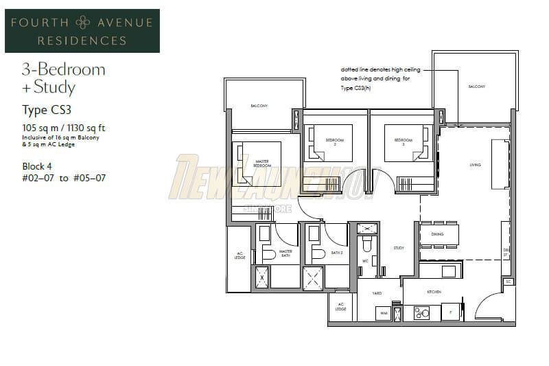 Fourth Avenue Residences Floor Plan 3-Bedroom Study Type CS3