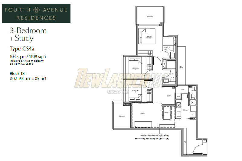 Fourth Avenue Residences Floor Plan 3-Bedroom Study Type CS4a