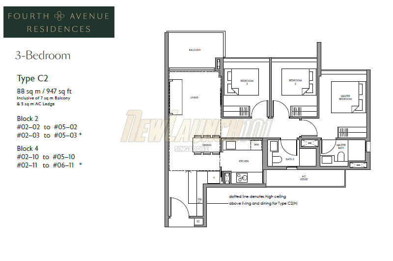 Fourth Avenue Residences Floor Plan 3-Bedroom Type C2