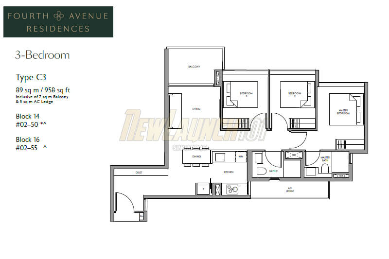 Fourth Avenue Residences Floor Plan 3-Bedroom Type C3