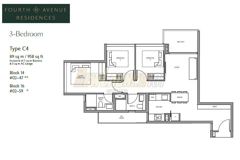 Fourth Avenue Residences Floor Plan 3-Bedroom Type C4