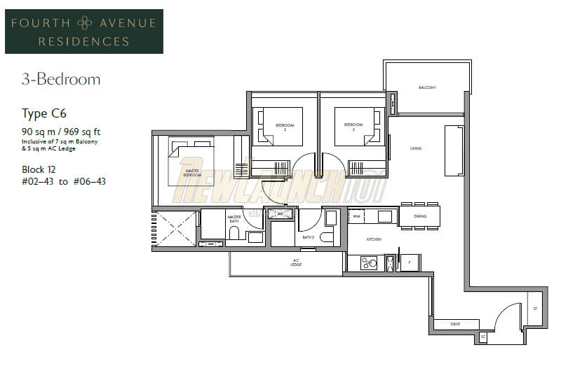 Fourth Avenue Residences Floor Plan 3-Bedroom Type C6