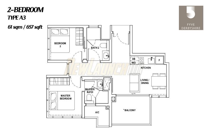 Fyve Derbyshire Floor Plan 2-Bedroom Type A3