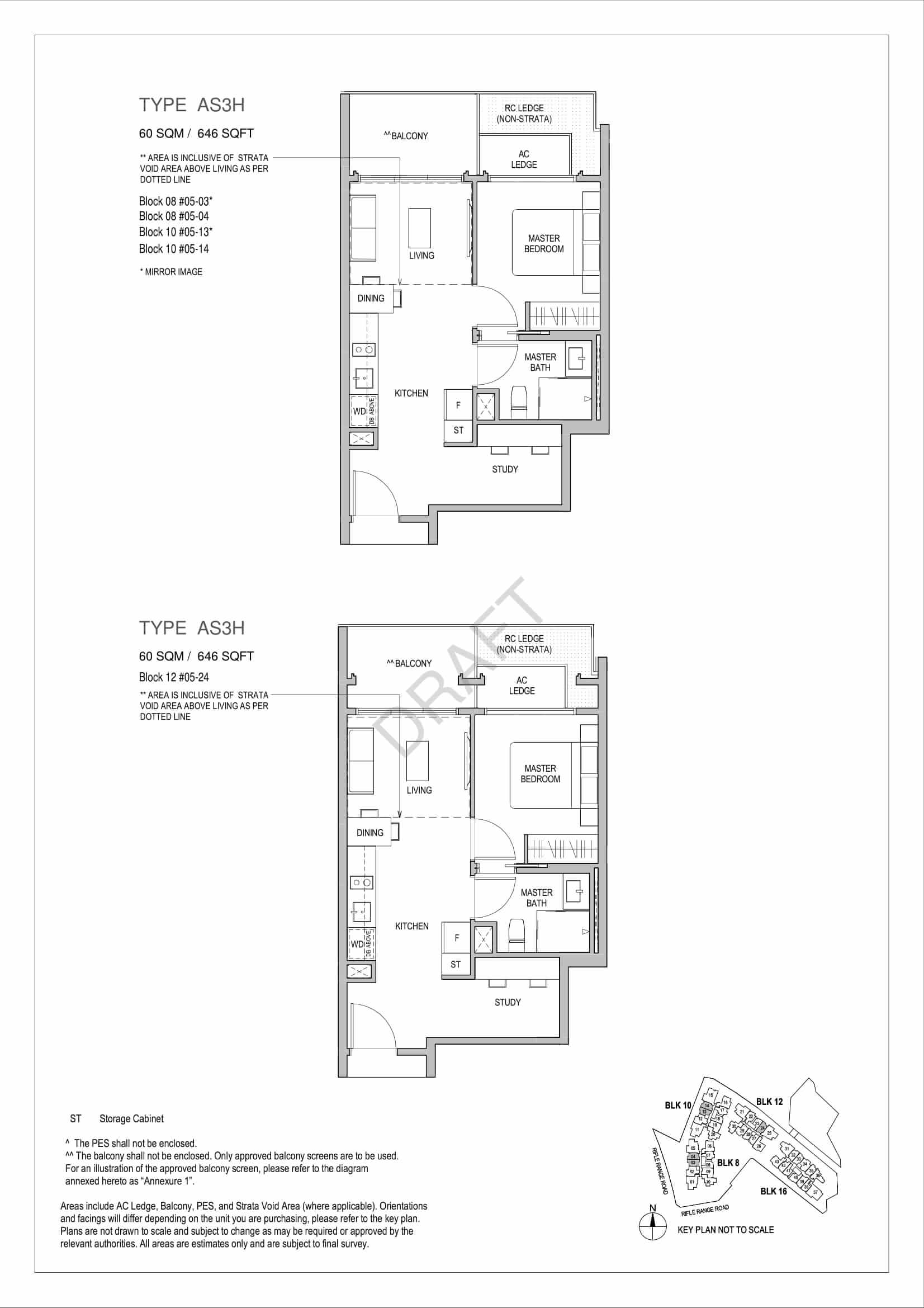Mayfair Gardens - 1-Bedroom Study Floor Plan Type AS3H