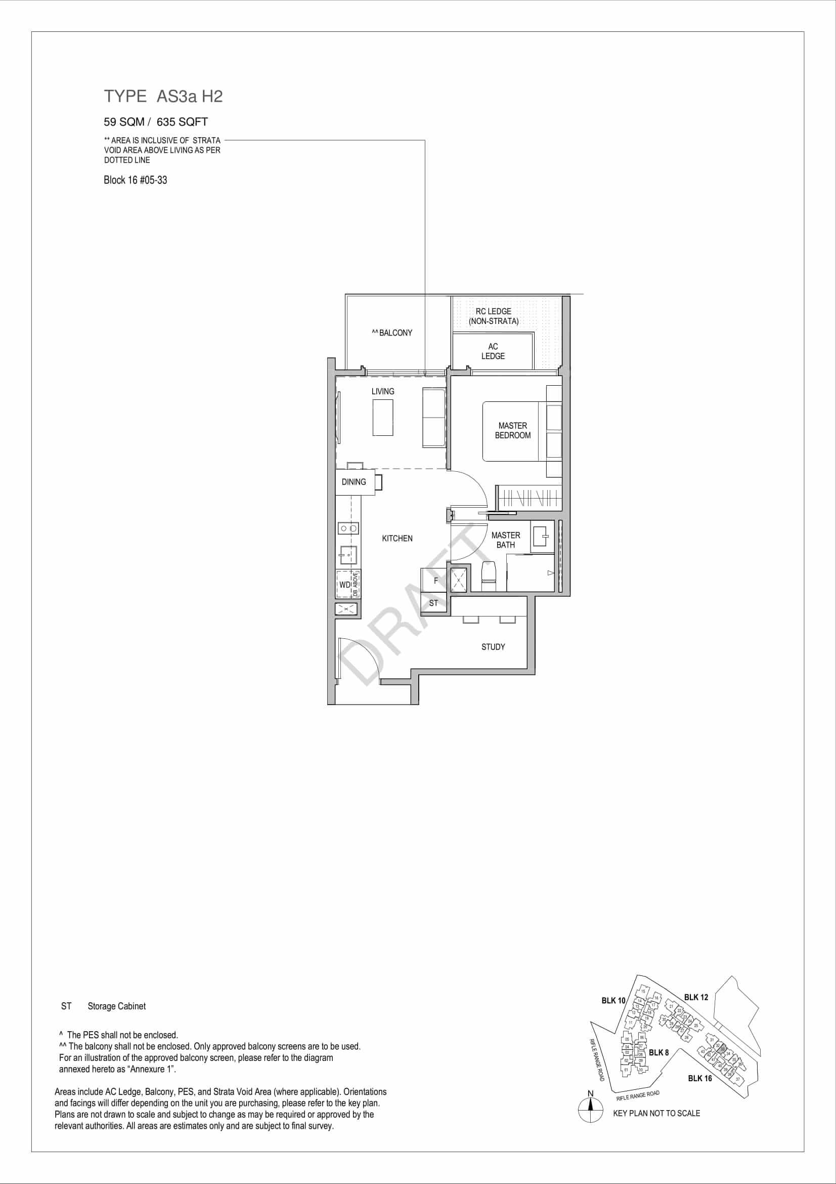 Mayfair Gardens - 1-Bedroom Study Floor Plan Type AS3a H2