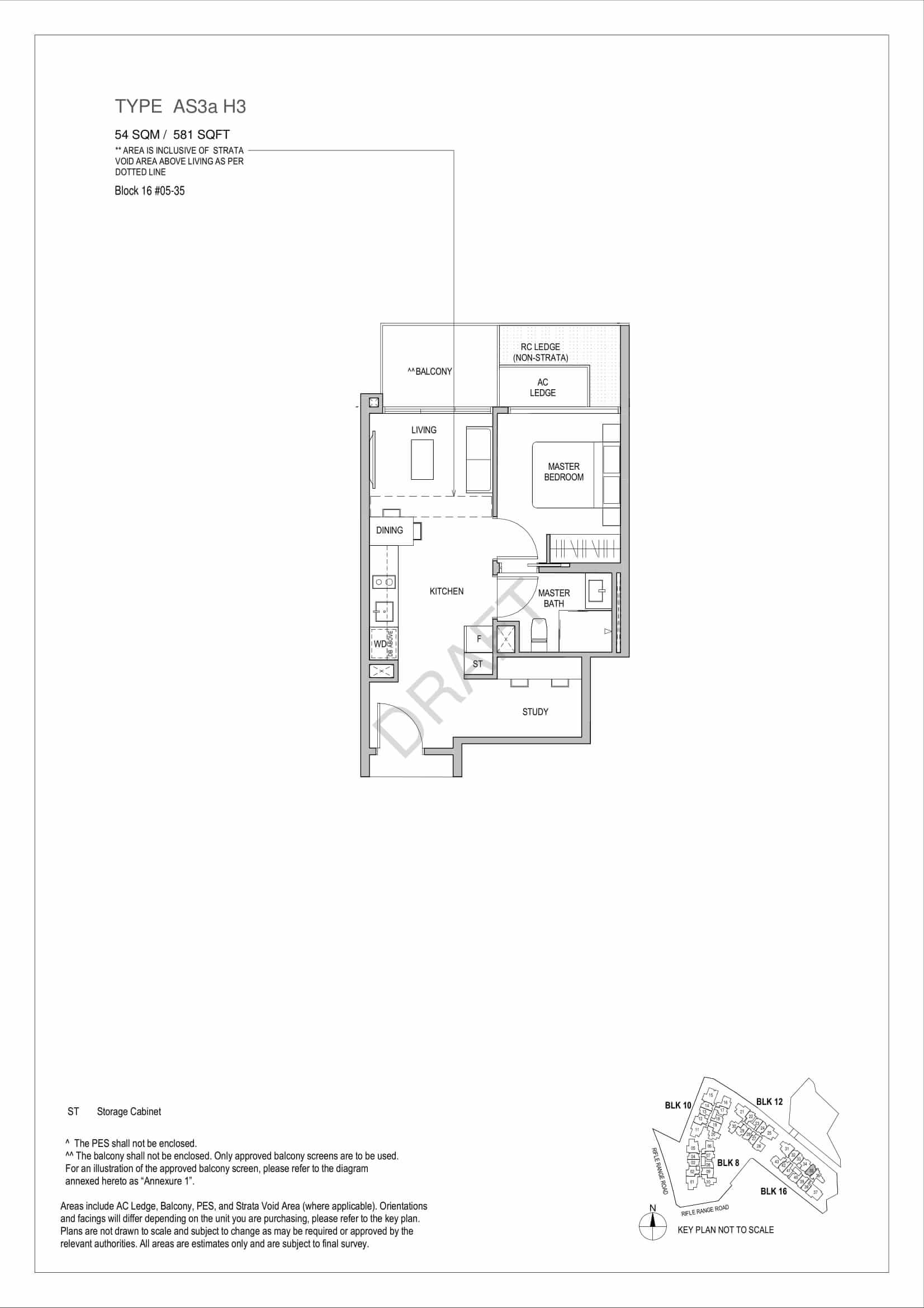 Mayfair Gardens - 1-Bedroom Study Floor Plan Type AS3a H3
