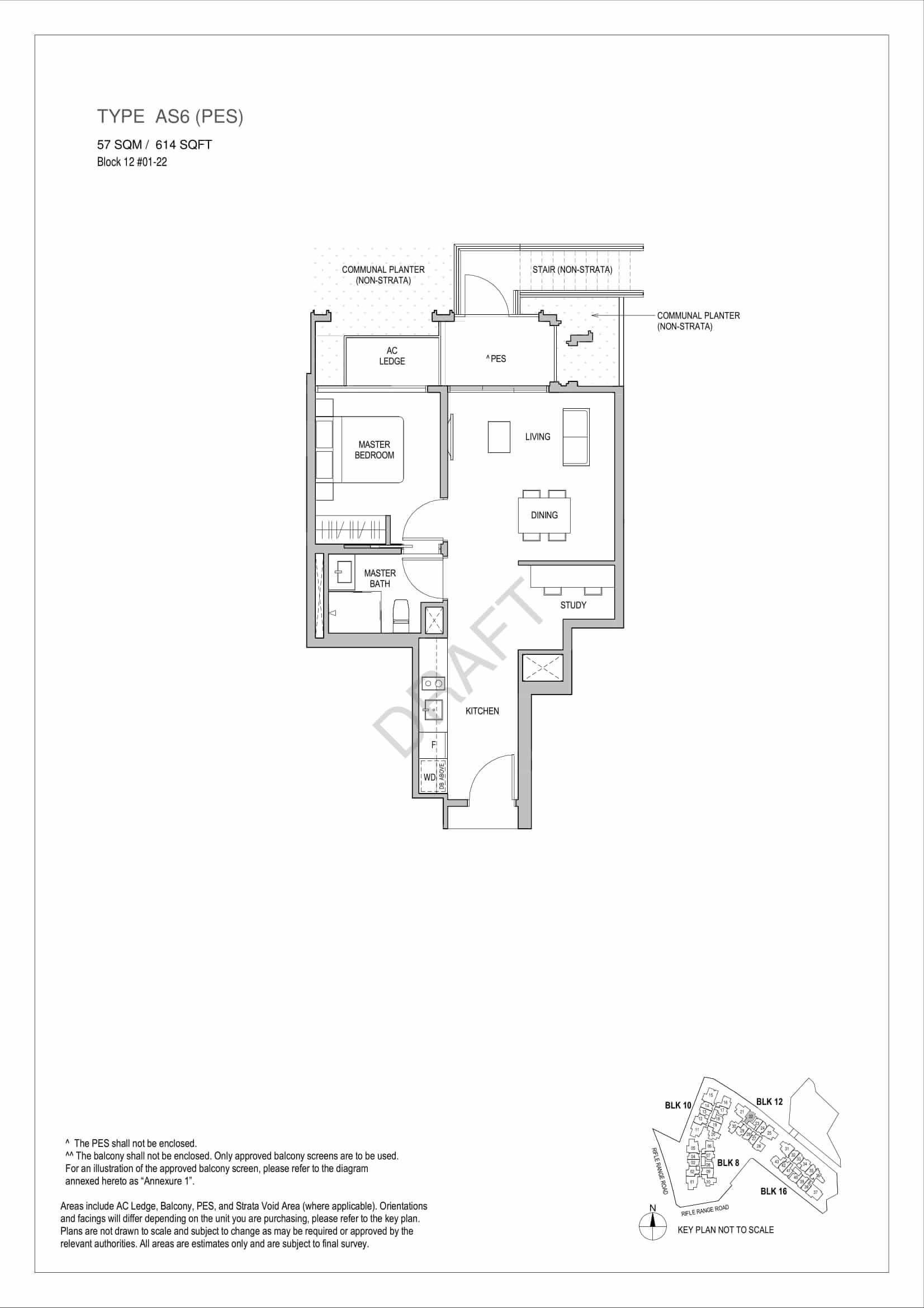 Mayfair Gardens - 1-Bedroom Study Floor Plan Type AS6 PES