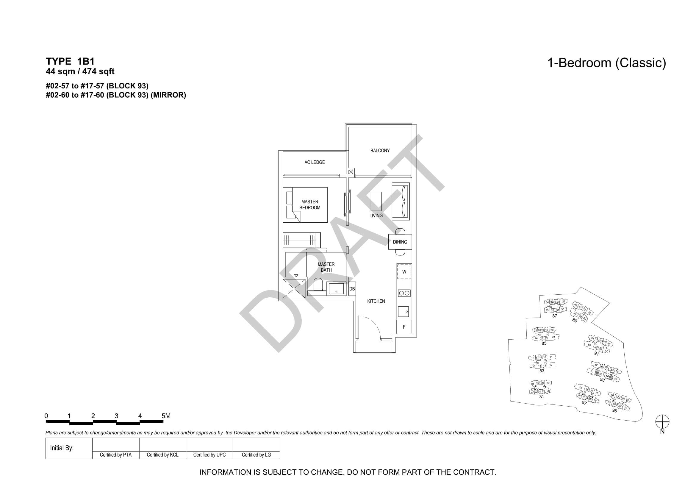 The Florence Residences Floor Plan 1-Bedroom Type 1B1