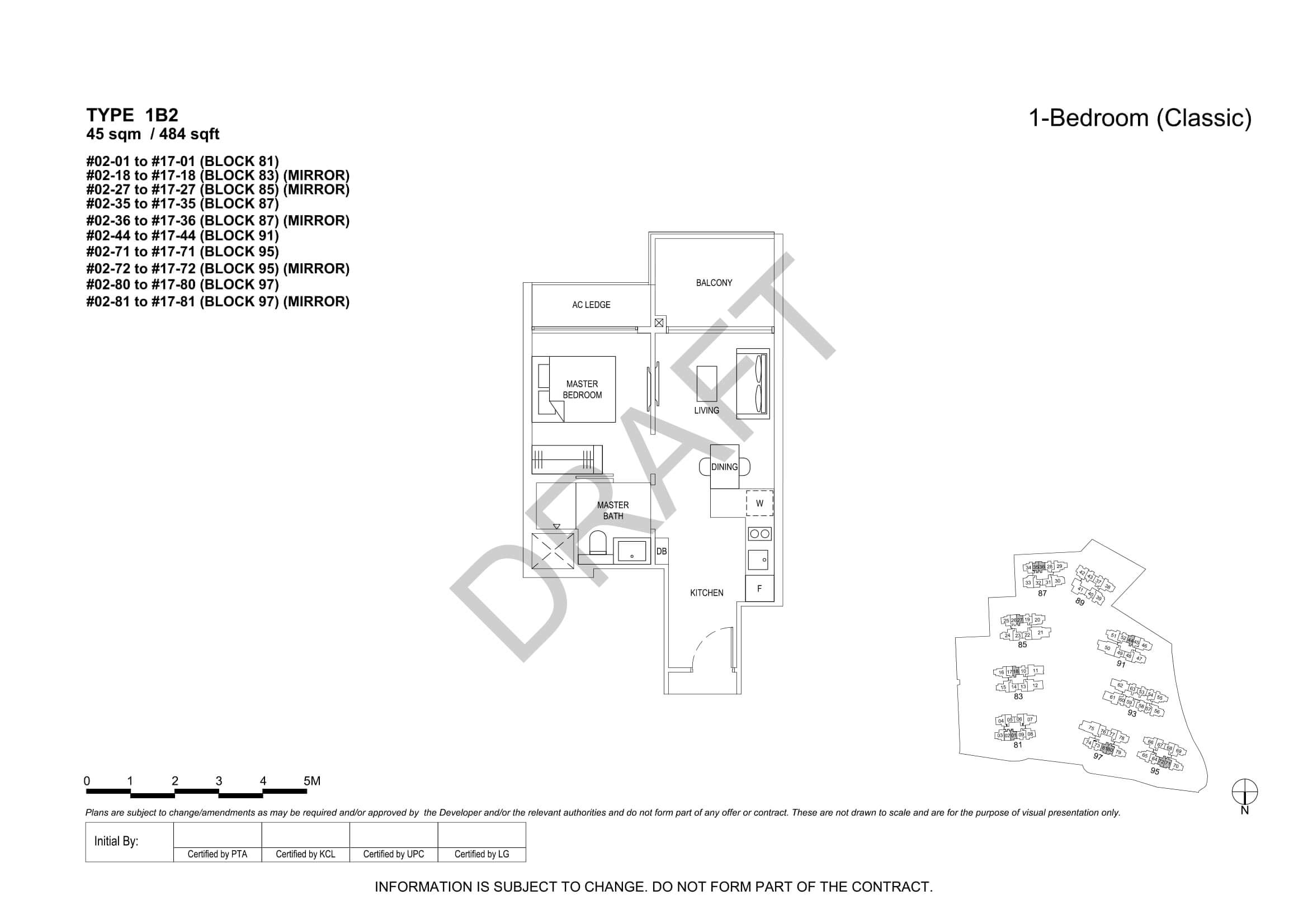 The Florence Residences Floor Plan 1-Bedroom Type 1B2