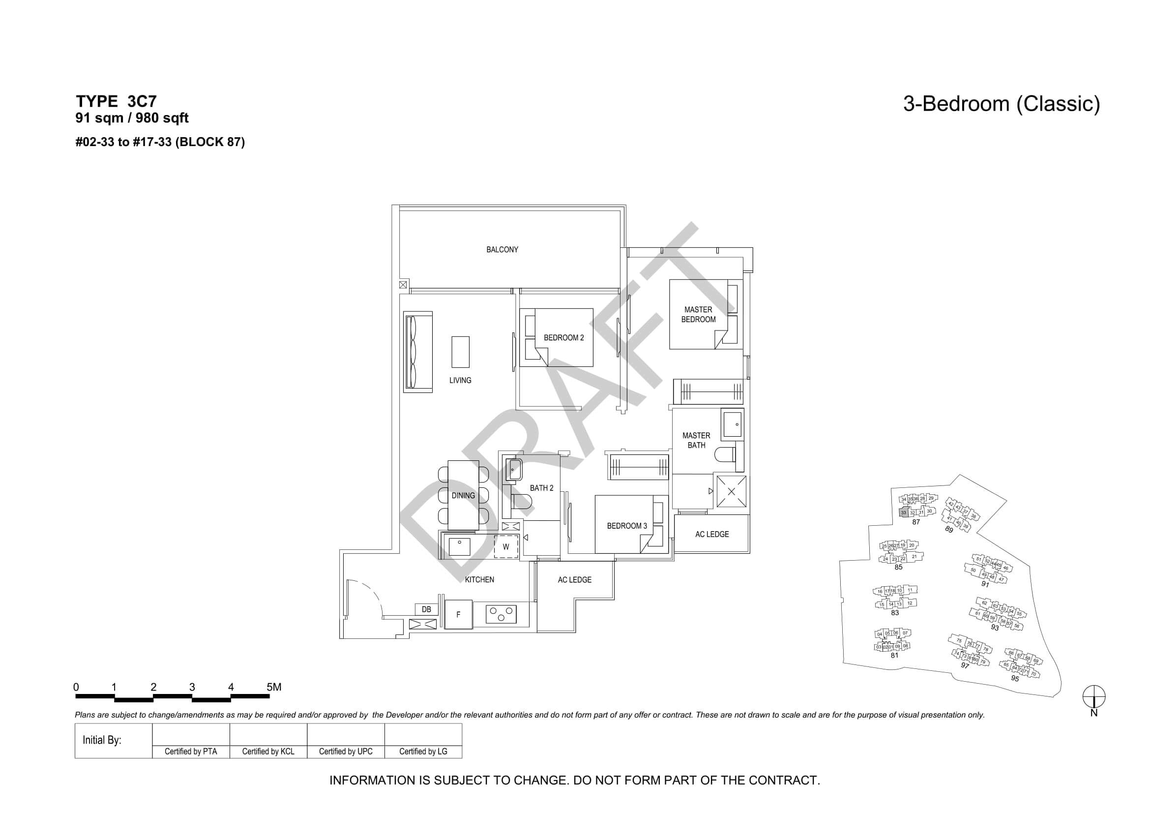 The Florence Residences Floor Plan 3-Bedroom Type 3C7