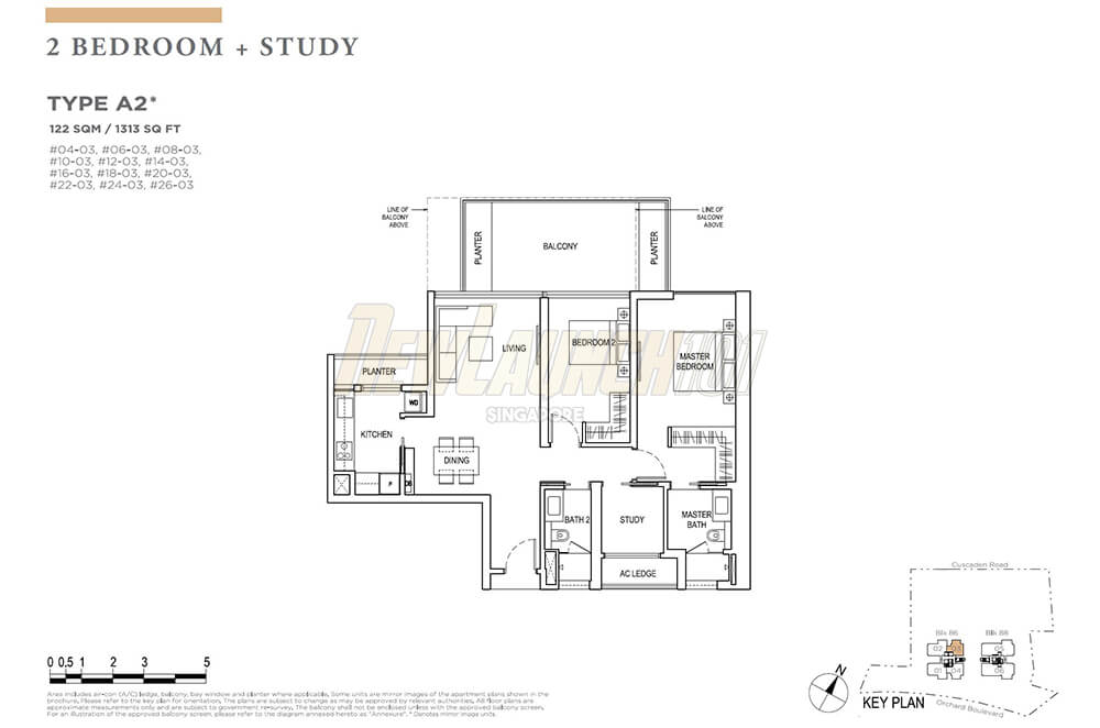 Boulevard 88 Floor Plan 2-Bedroom Study Type A2