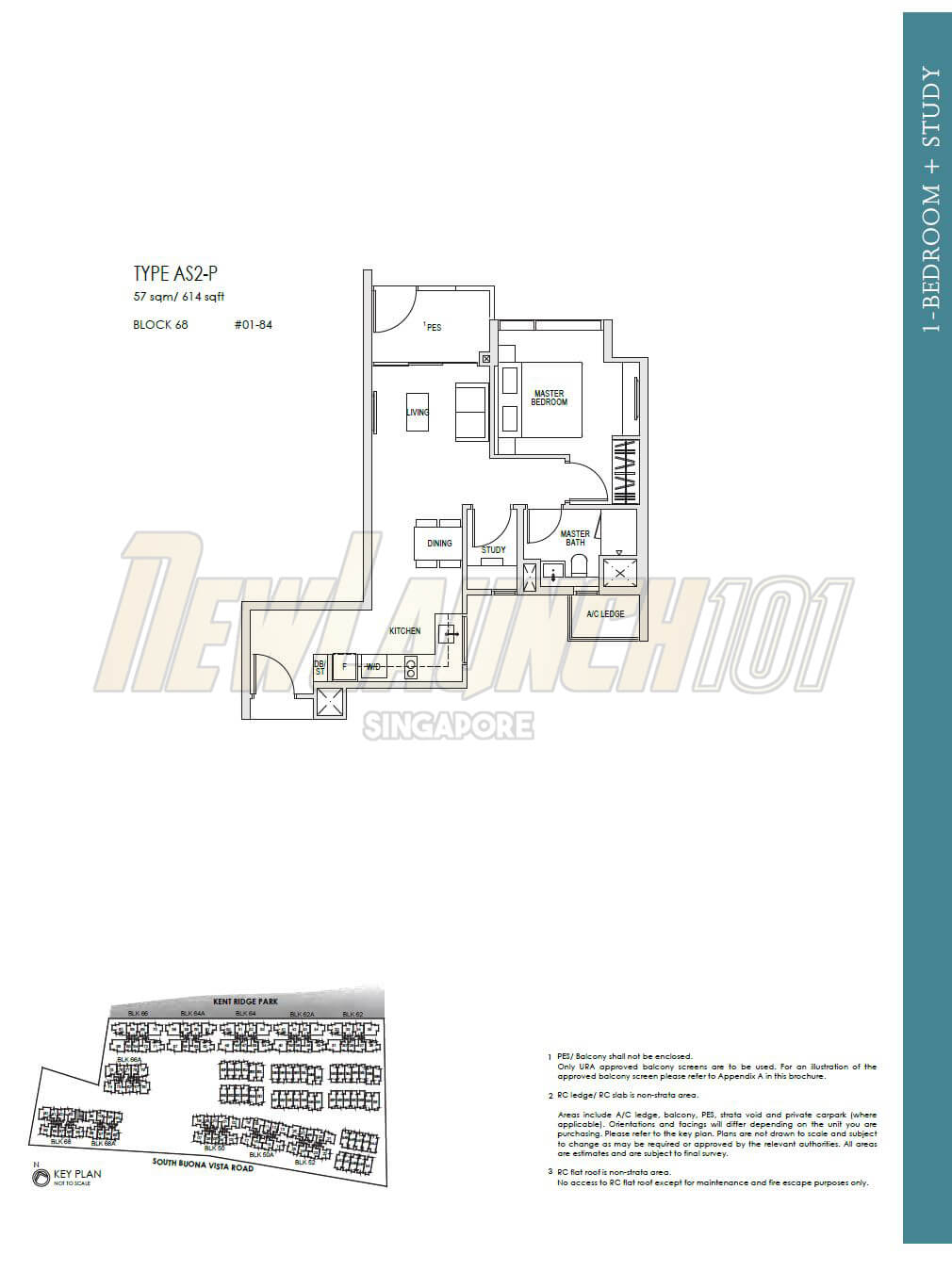 Kent Ridge Hill Residences Floor Plan 1-Bedroom Study Type AS2-P