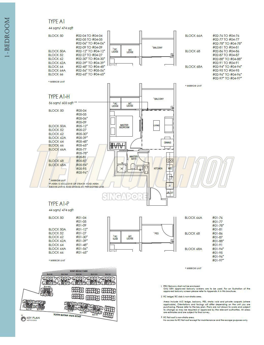Kent Ridge Hill Residences Floor Plan 1-Bedroom Type A1