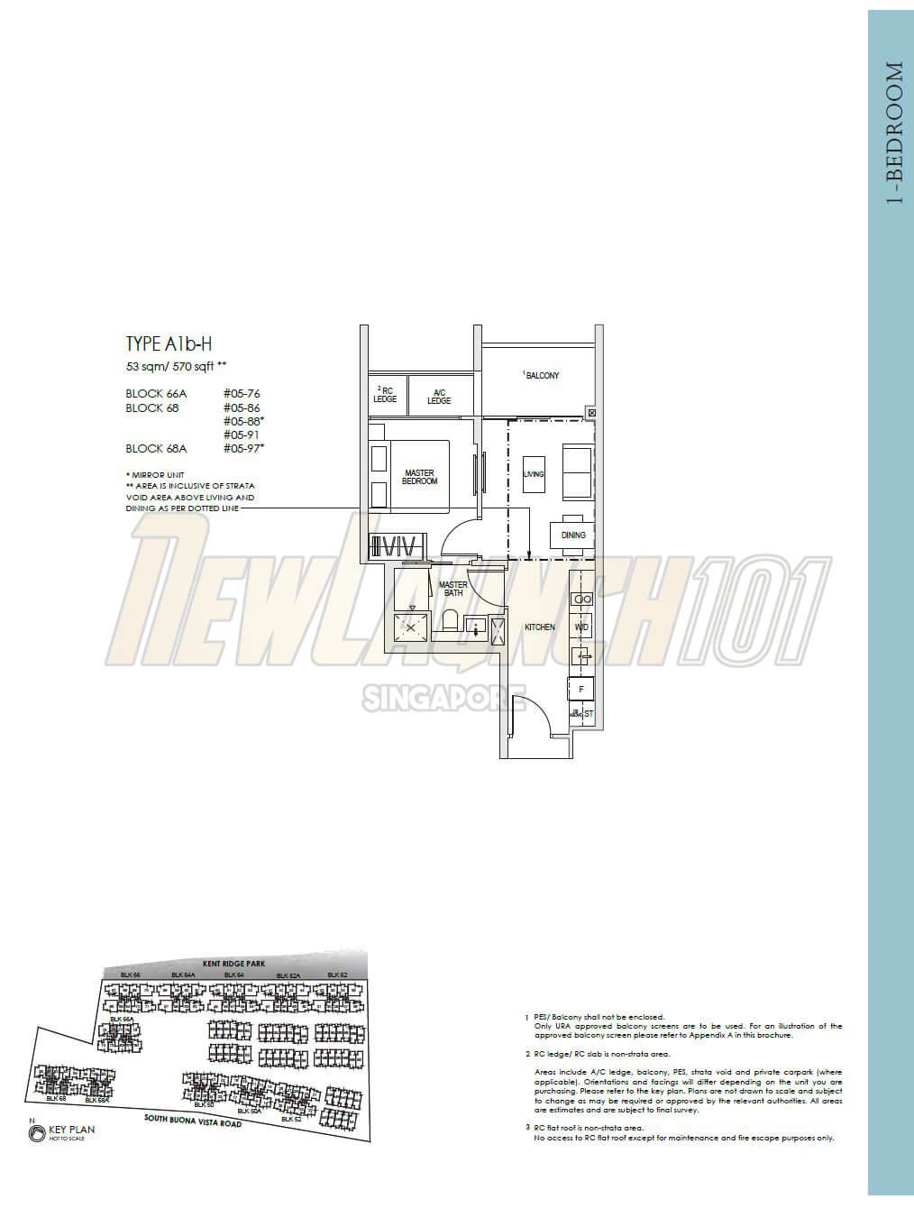 Kent Ridge Hill Residences Floor Plan 1-Bedroom Type A1b