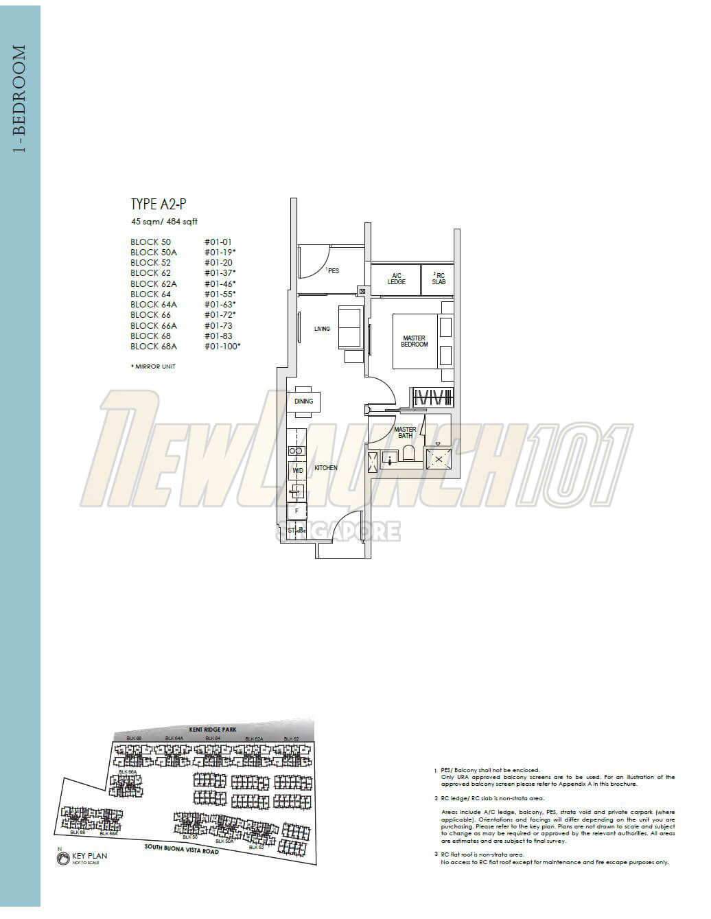 Kent Ridge Hill Residences Floor Plan 1-Bedroom Type A2-P
