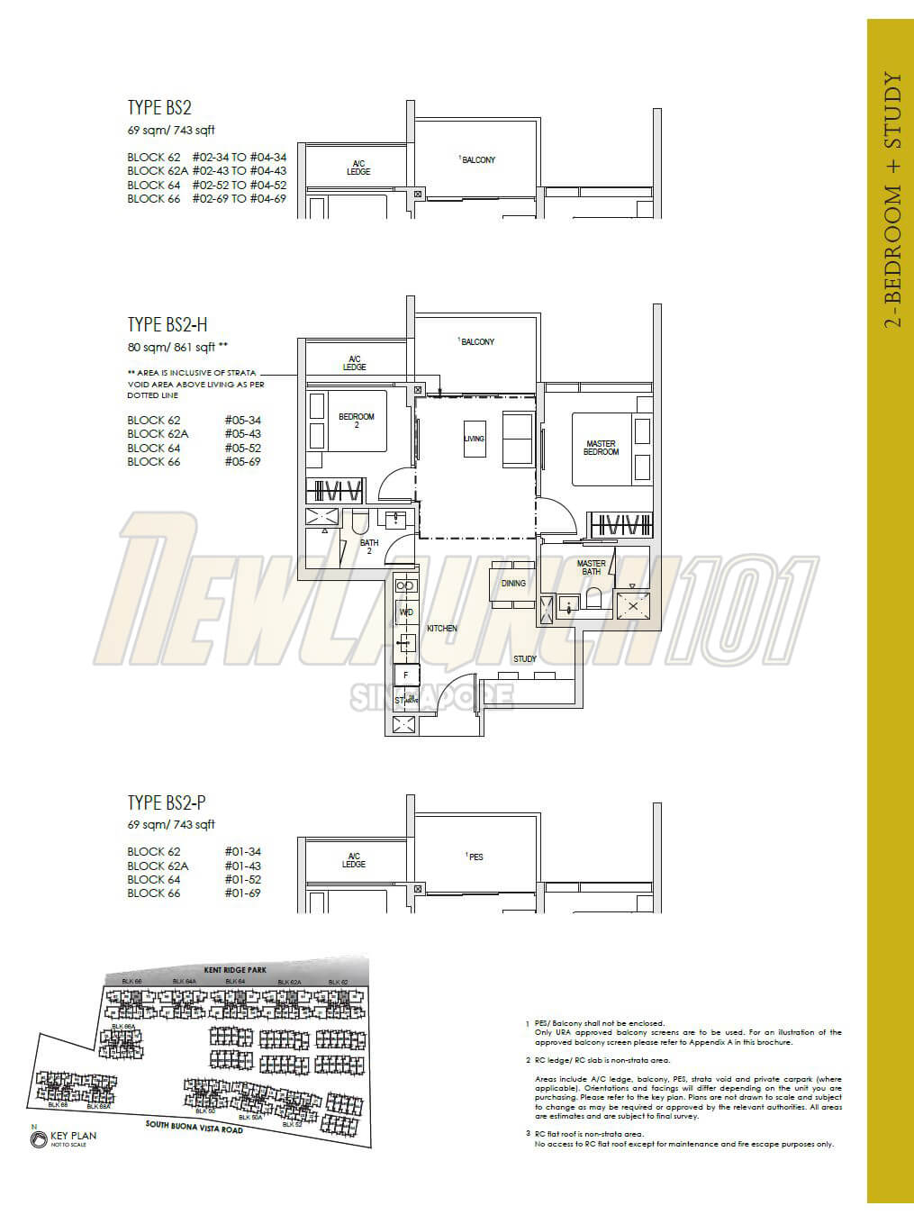 Kent Ridge Hill Residences Floor Plan 2-Bedroom Study Type BS2