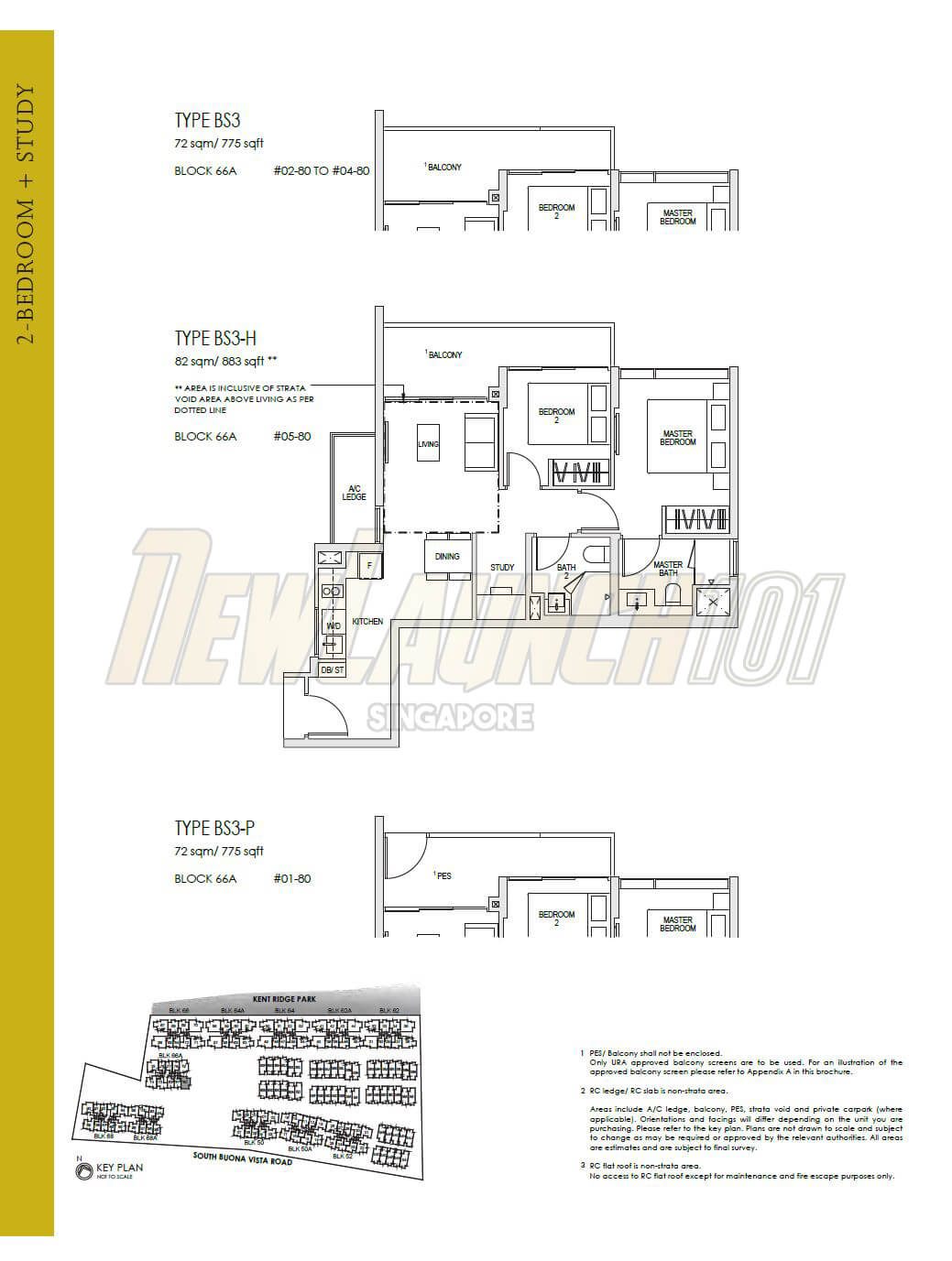 Kent Ridge Hill Residences Floor Plan 2-Bedroom Study Type BS3