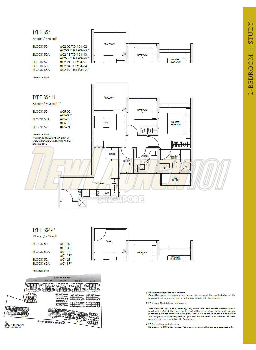 Kent Ridge Hill Residences Floor Plan 2-Bedroom Study Type BS4