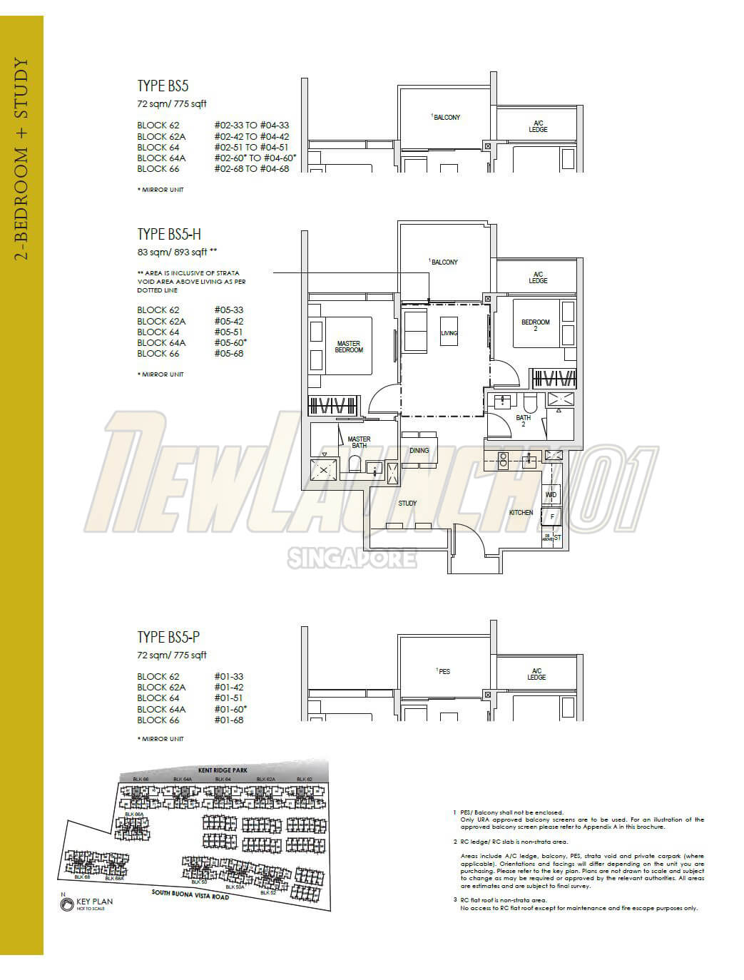 Kent Ridge Hill Residences Floor Plan 2-Bedroom Study Type BS5