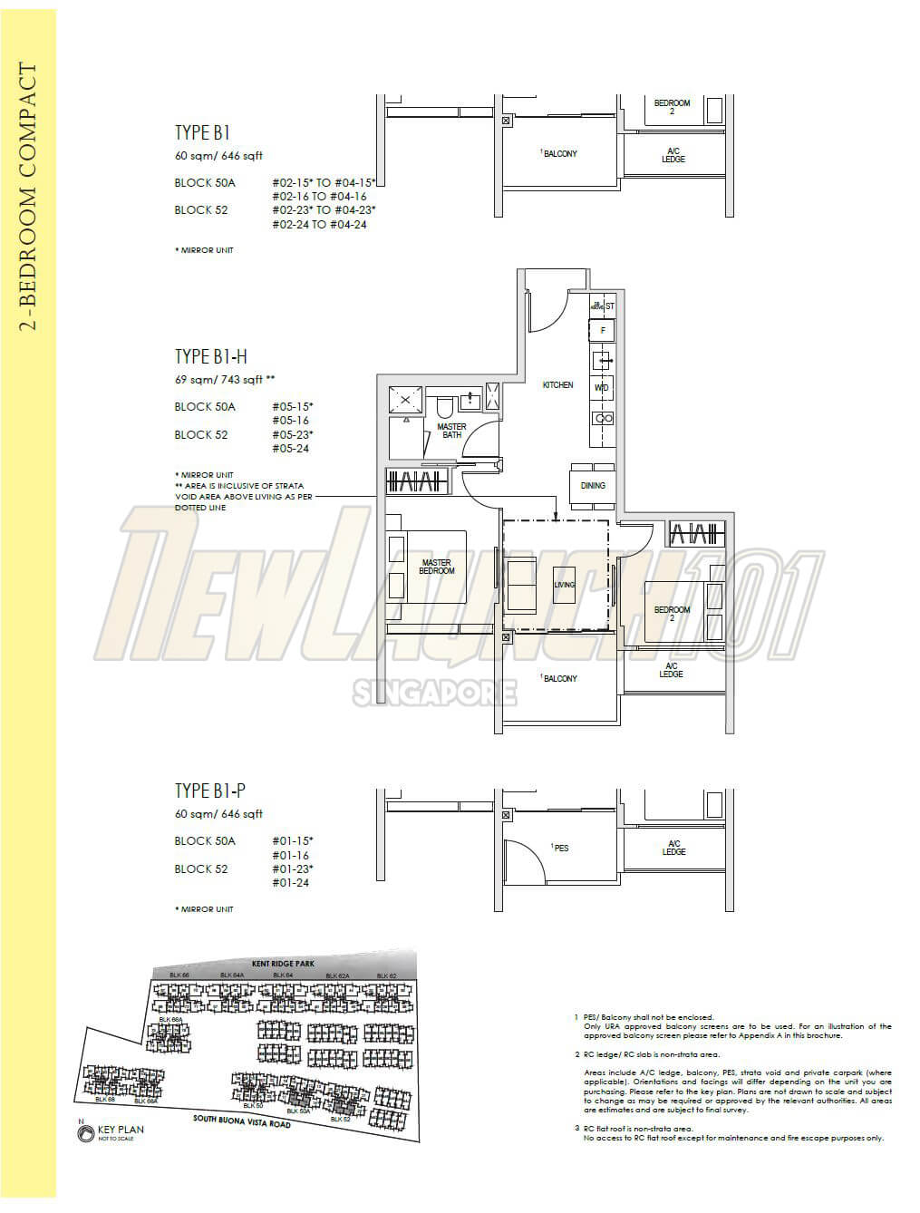 Kent Ridge Hill Residences Floor Plan 2-Bedroom Type B1