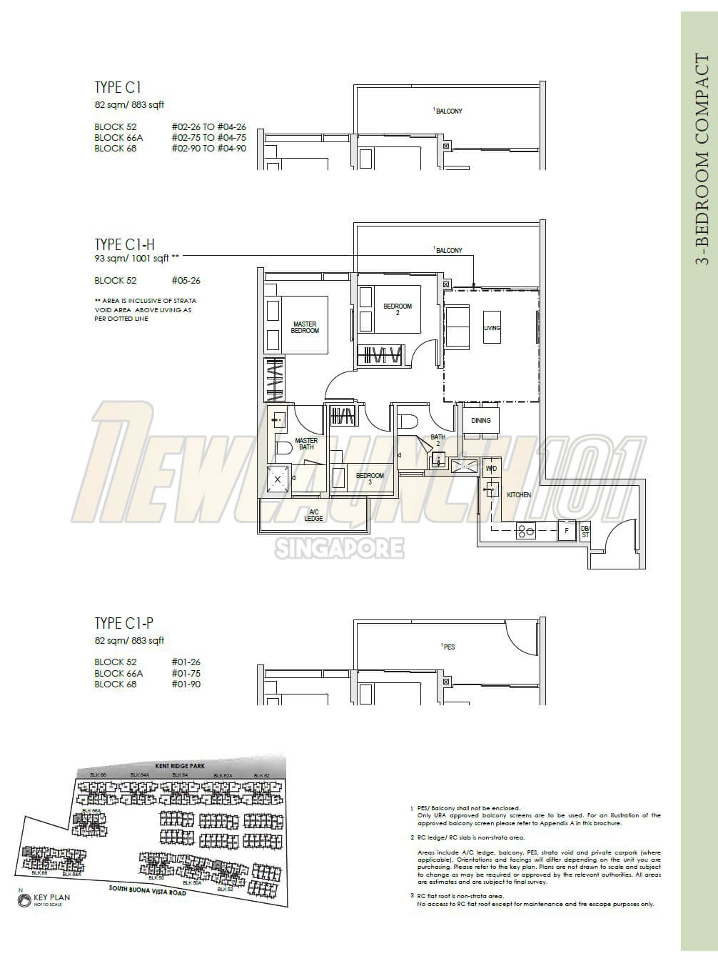 Kent Ridge Hill Residences Floor Plan 3-Bedroom Type C1