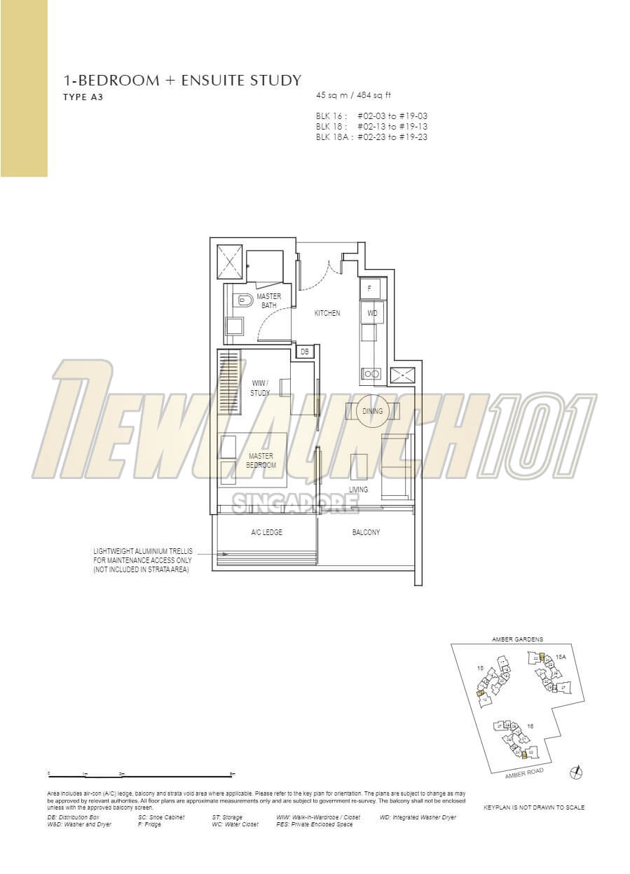 Amber Park Floor Plan 1-Bedroom Ensuite Study Type A3