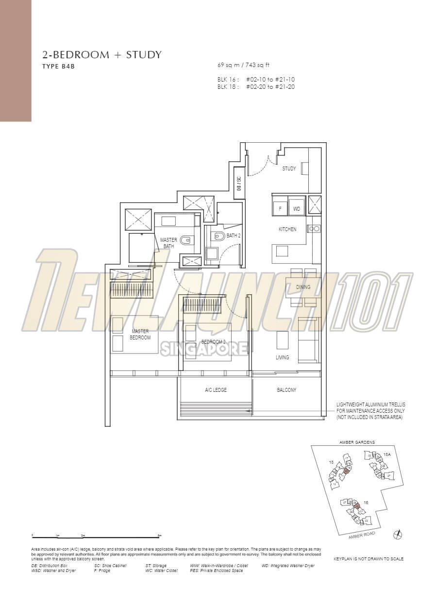 Amber Park Floor Plan 2-Bedroom Study Type B4B