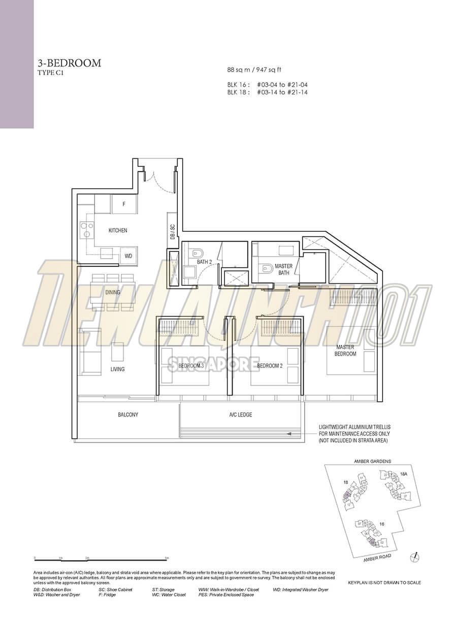 Amber Park Floor Plan 3-Bedroom Type C1