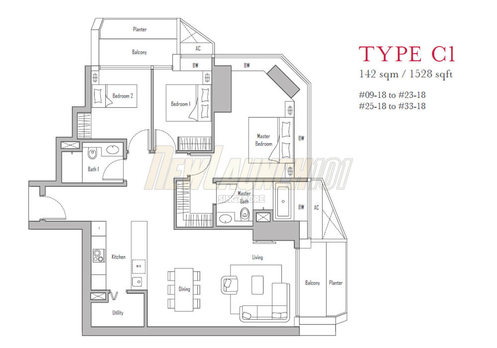 V on Shenton 3-Bedroom Floor Plan Type C1