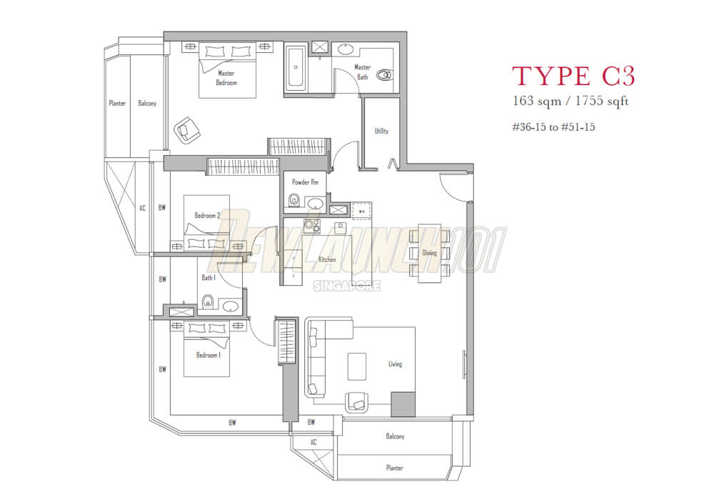 V on Shenton 3-Bedroom Floor Plan Type C3