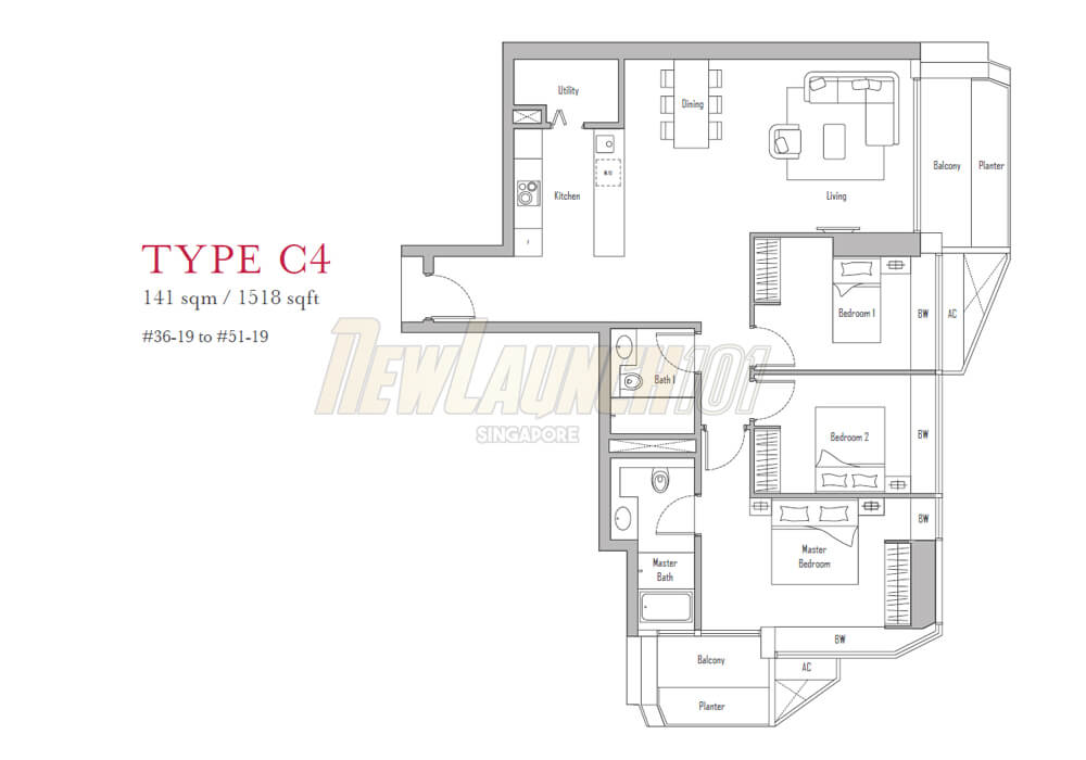 V on Shenton 3-Bedroom Floor Plan Type C4