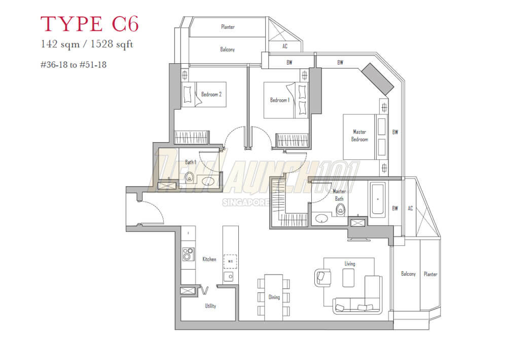V on Shenton 3-Bedroom Floor Plan Type C6