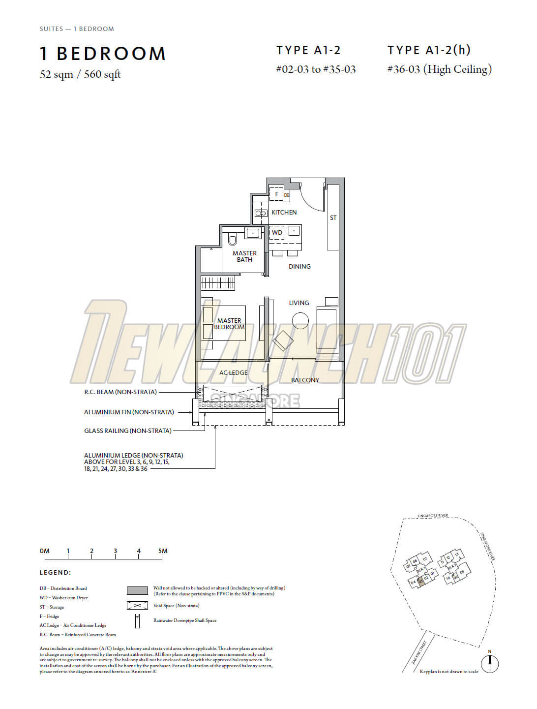 Riviere Floor Plan 1-Bedroom Type A1 Stack 3