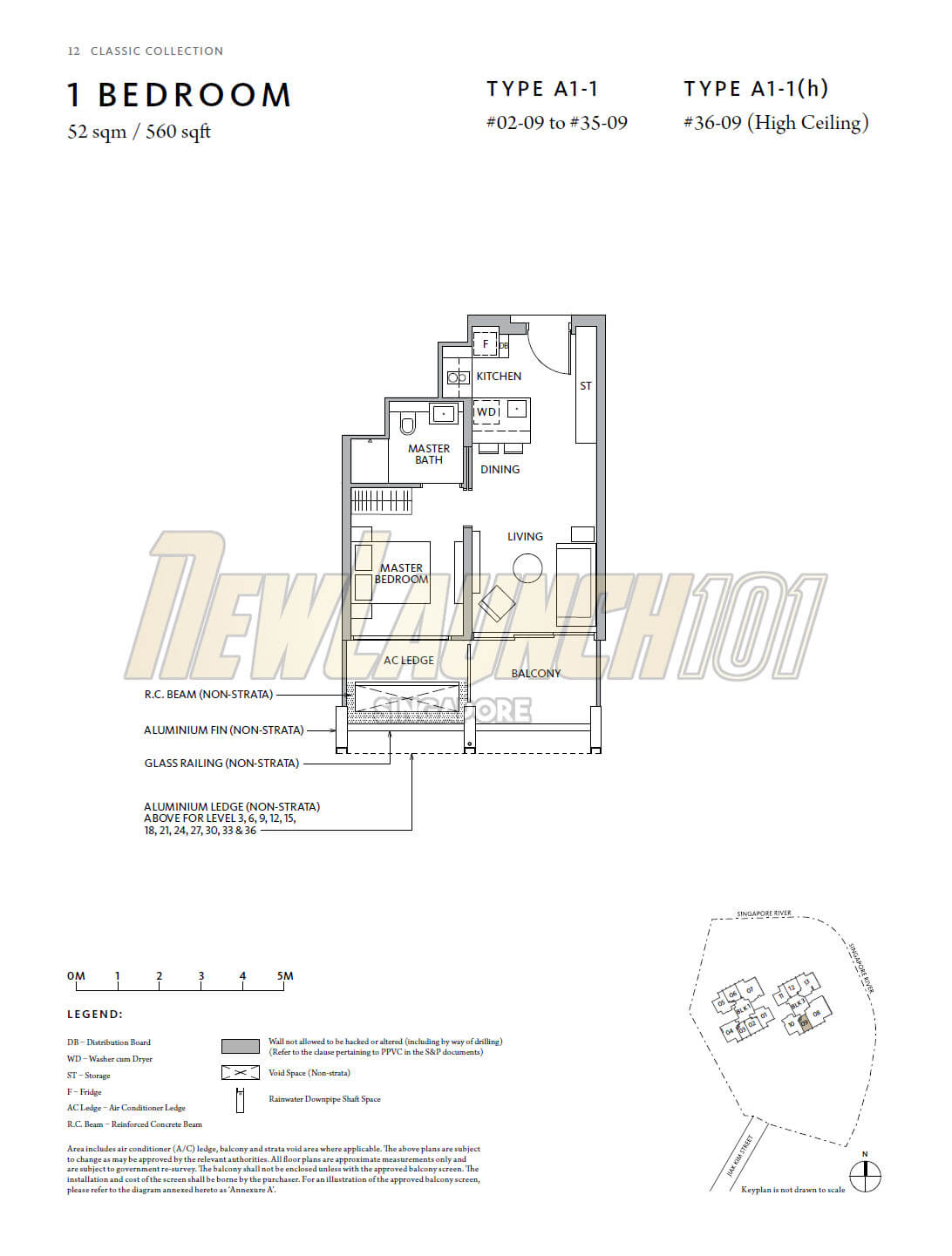 Riviere Floor Plan 1-Bedroom Type A1 Stack 9