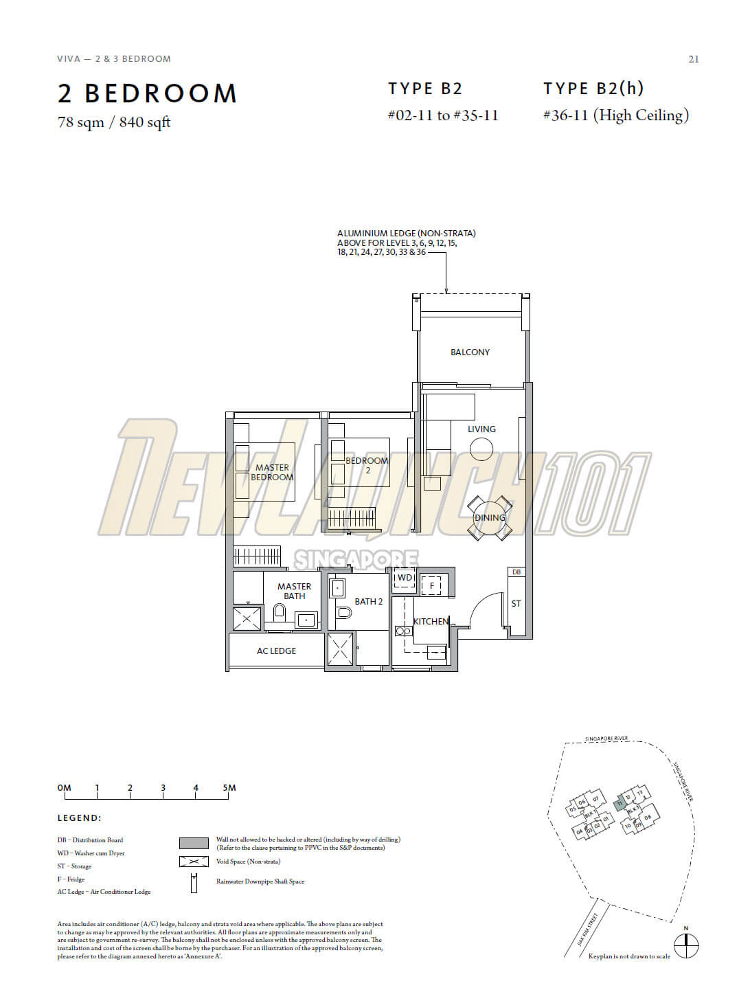 Riviere Floor Plan 2-Bedroom Type B2 Stack 11