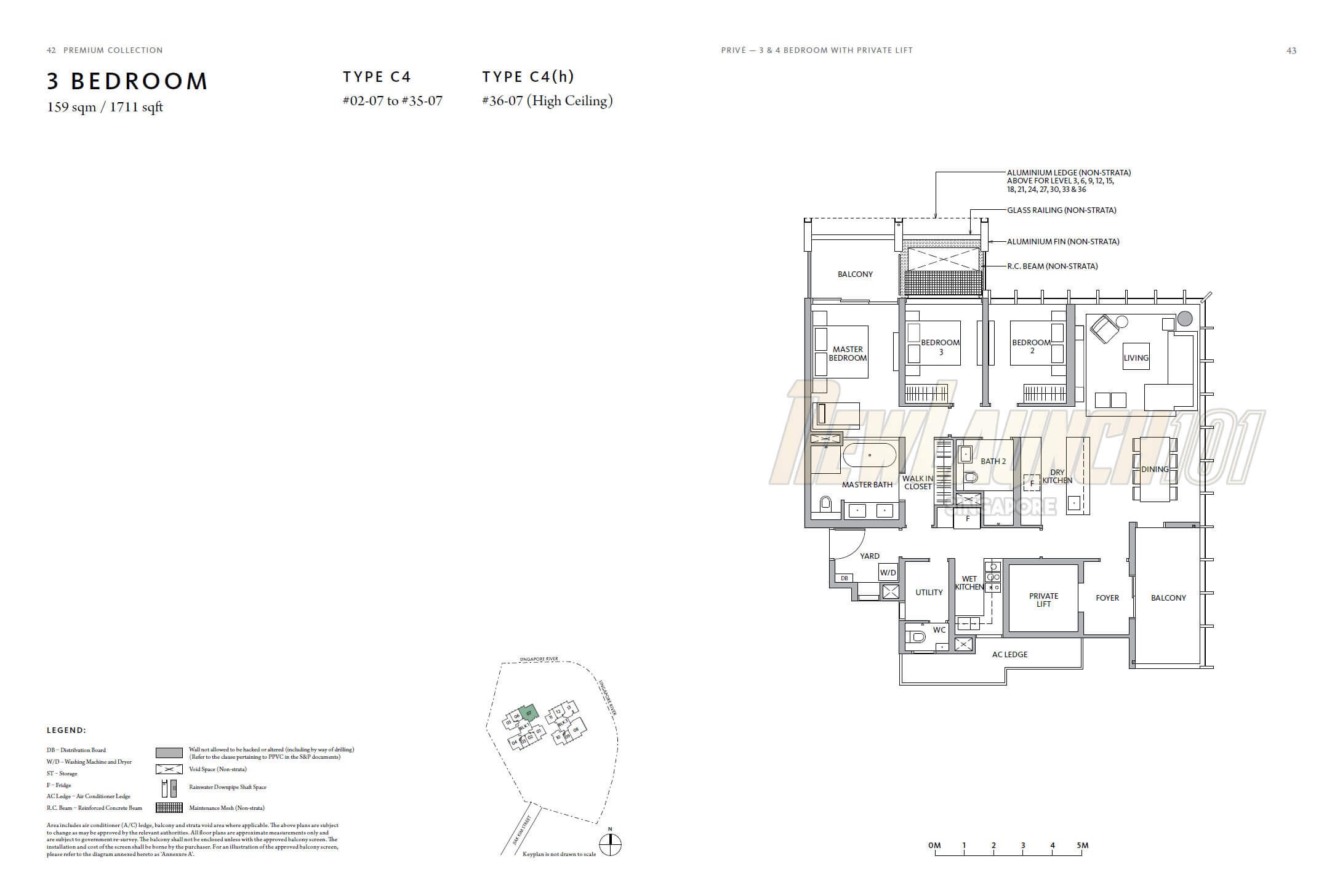 Riviere Floor Plan 3-Bedroom Type C4 Stack 7