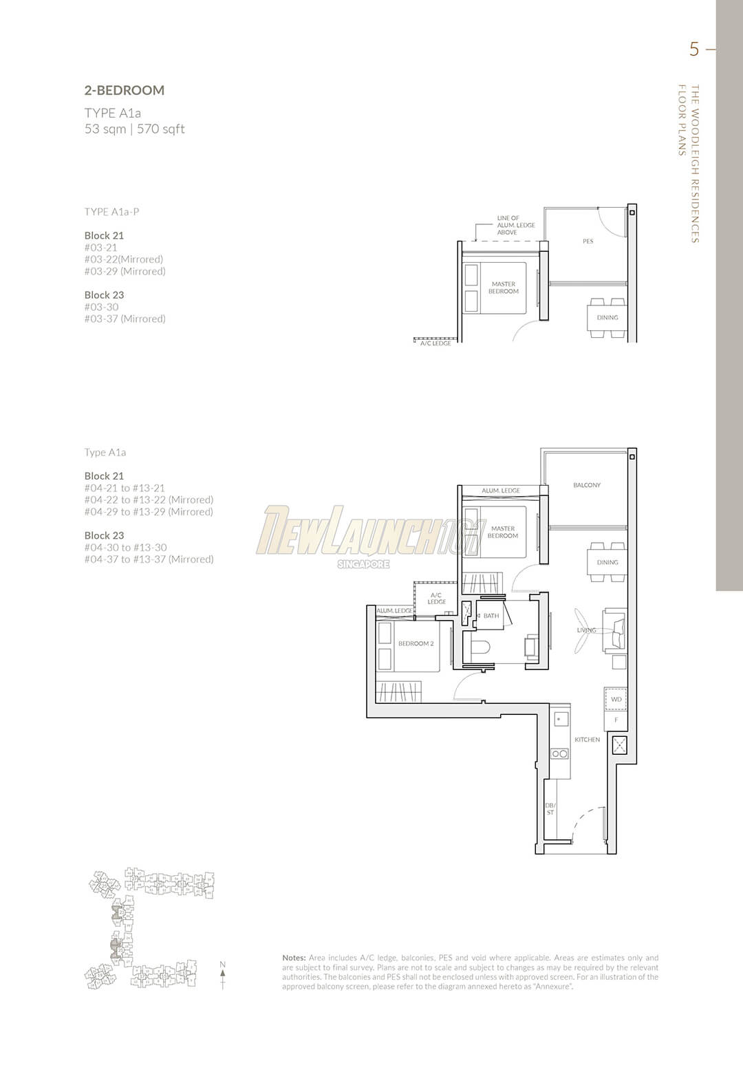 The Woodleigh Residences Floor Plan 2-Bedroom Type A1a