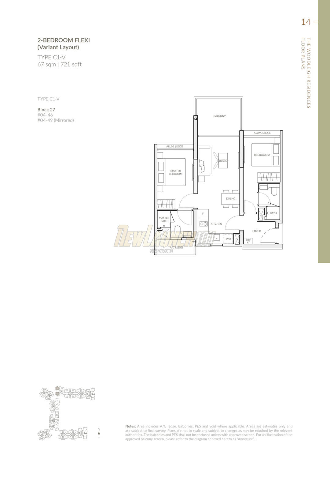 The Woodleigh Residences Floor Plan 2-Bedroom Type C1V