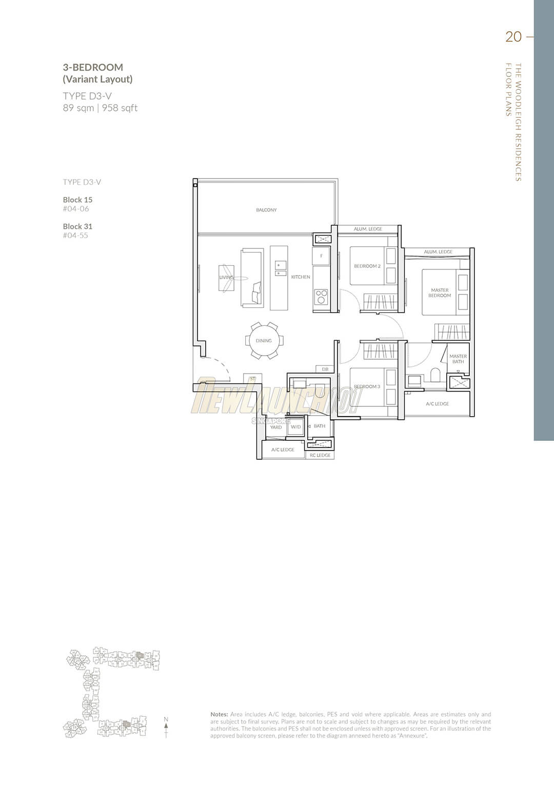 The Woodleigh Residences Floor Plan 3-Bedroom Type D3V