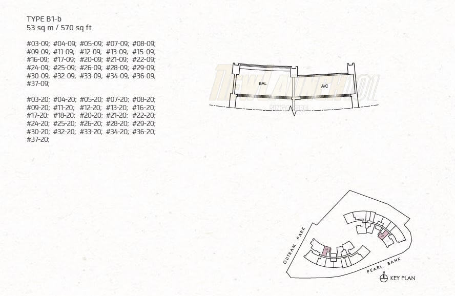 One Pearl Bank Floor Plan 1-Bedroom Type B1b
